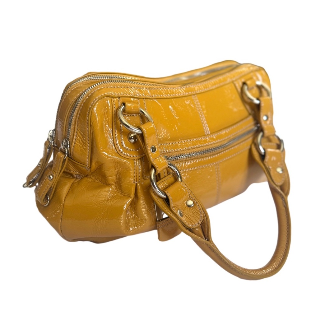 Nine West Mustard Shiny Faux Leather Handbag - Picture 2 of 7